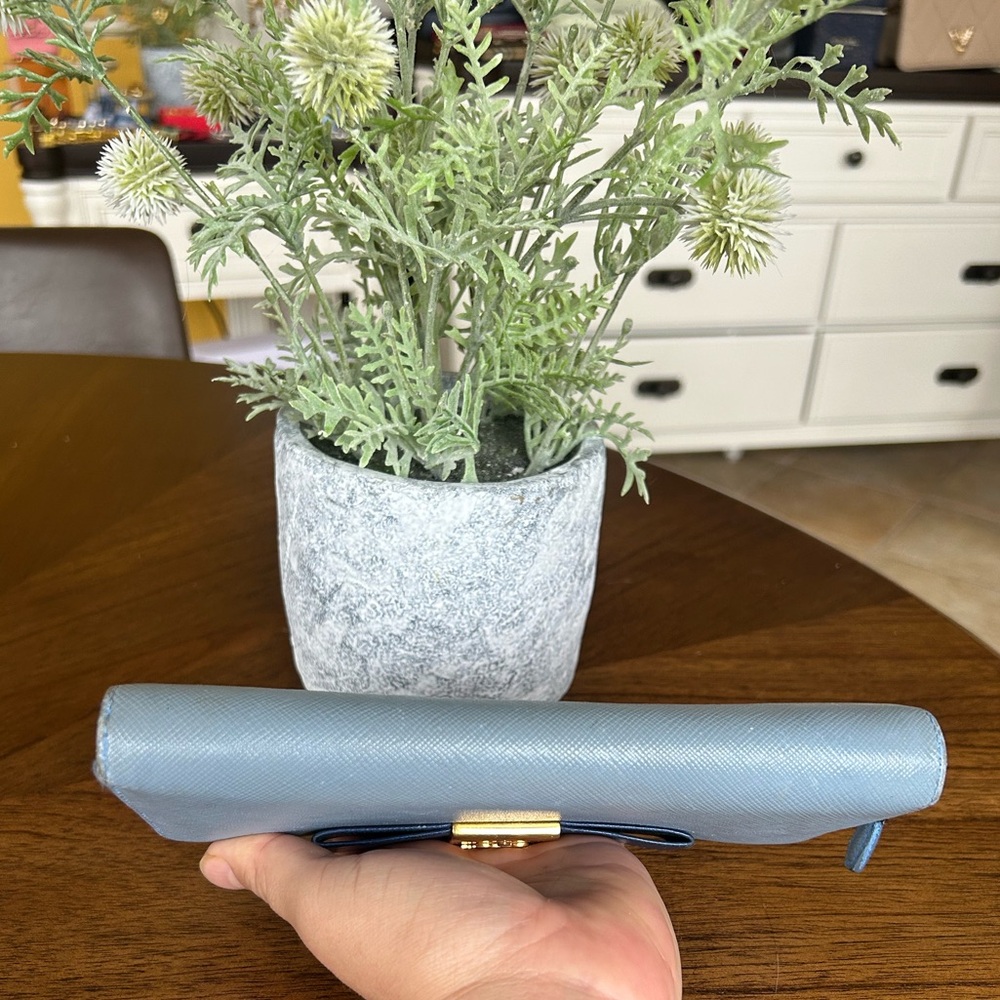 Prada Saffiano Leather Blue Bow Long Zippy Wallet - Picture 7 of 10